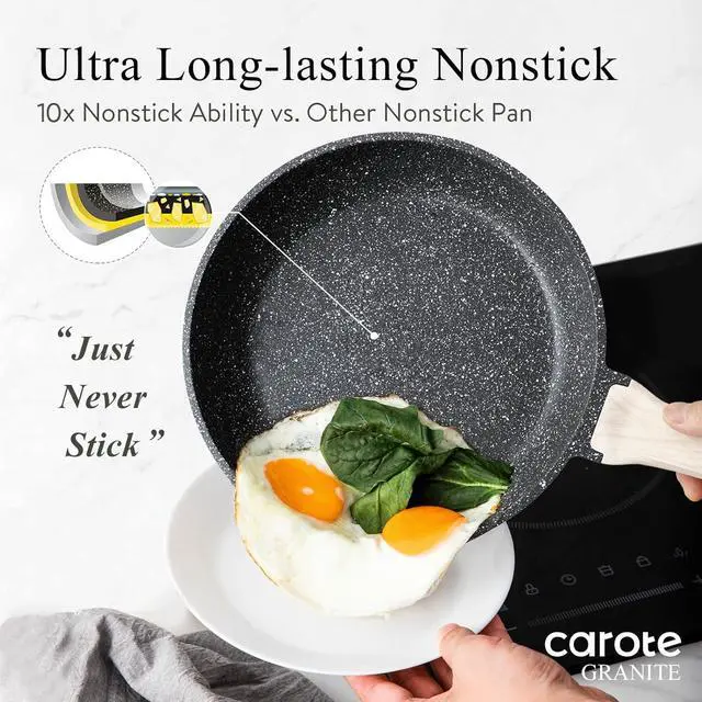 Alt view image 3 of 7 - Non Stick Frying Pan, Black 8"+10"+12" Granite Skillet Set