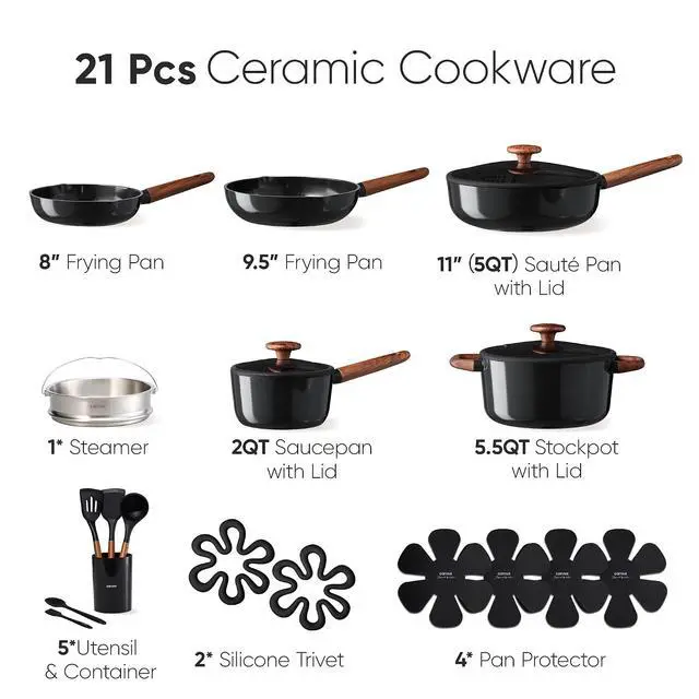 Alt view image 2 of 7 - 21pcs Ceramic Cookware Set, Pots and Pans Set