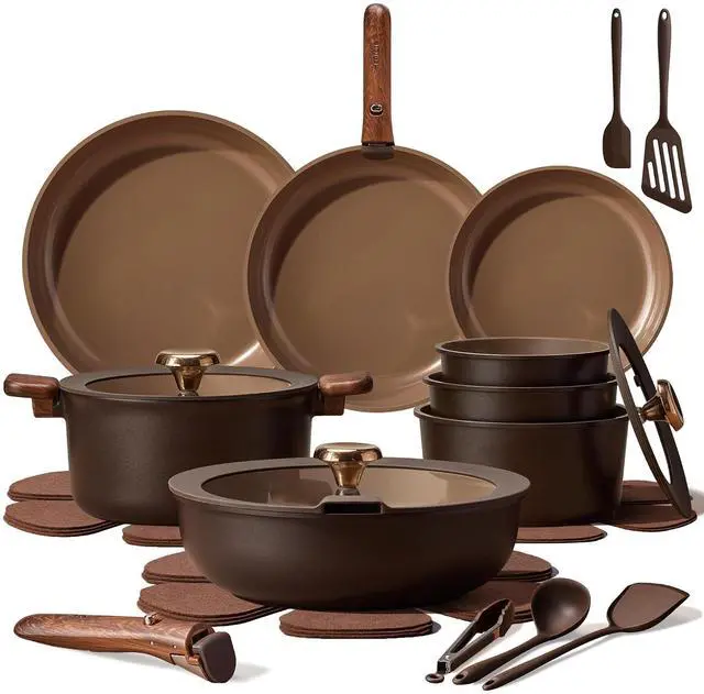 Main image of 25pcs Ceramic Cookware Set, Pots and Pans Set with Detachable Handle