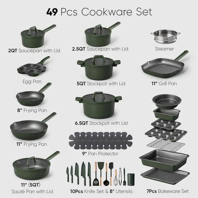 Alt view image 2 of 7 - 49pcs Nonstick Cookware Set, Pots and Pans Set with Bakeware