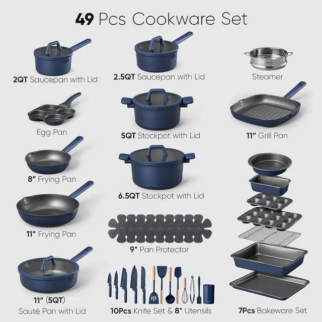 Alt view image 2 of 7 - 49pcs Pots and Pans Set, Nonstick Cookware Set with Bakeware
