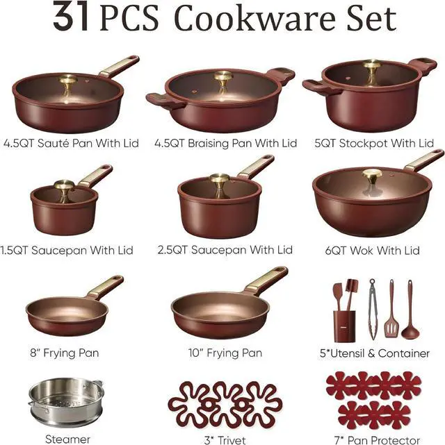 Alt view image 2 of 7 - 31pcs Nonstick Cookware Sets, Pots and Pans Set with Wok