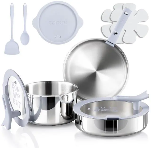 Main image of Tri-Ply Stainless Steel Cookware Set with Stand-Up Lid, 11Pcs Pots and Pans Set Non Stick, Induction Kitchen Cooking Sets with Detachable Handle, Oven Safe to 600°F, Non Toxic Dishwasher