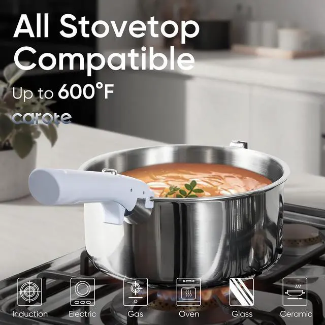 Alt view image 6 of 7 - Tri-Ply Stainless Steel Cookware Set with Stand-Up Lid, 11Pcs Pots and Pans Set Non Stick, Induction Kitchen Cooking Sets with Detachable Handle, Oven Safe to 600°F, Non Toxic Dishwasher