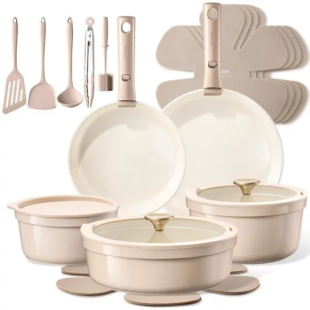 Main image of 19 Pcs Ceramic Cookware Set Titanium Nonstick with Detachable Handles, Non Toxic Cookware, Pots and Pans Set Non Stick Removable Handles, Induction Available, Kitchen Cooking, Dishwasher Safe