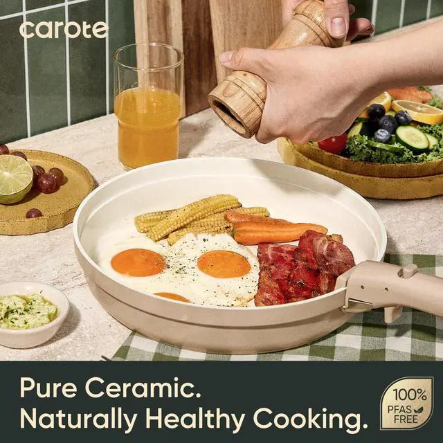 Alt view image 5 of 7 - 19 Pcs Ceramic Cookware Set Titanium Nonstick with Detachable Handles, Non Toxic Cookware, Pots and Pans Set Non Stick Removable Handles, Induction Available, Kitchen Cooking, Dishwasher Safe