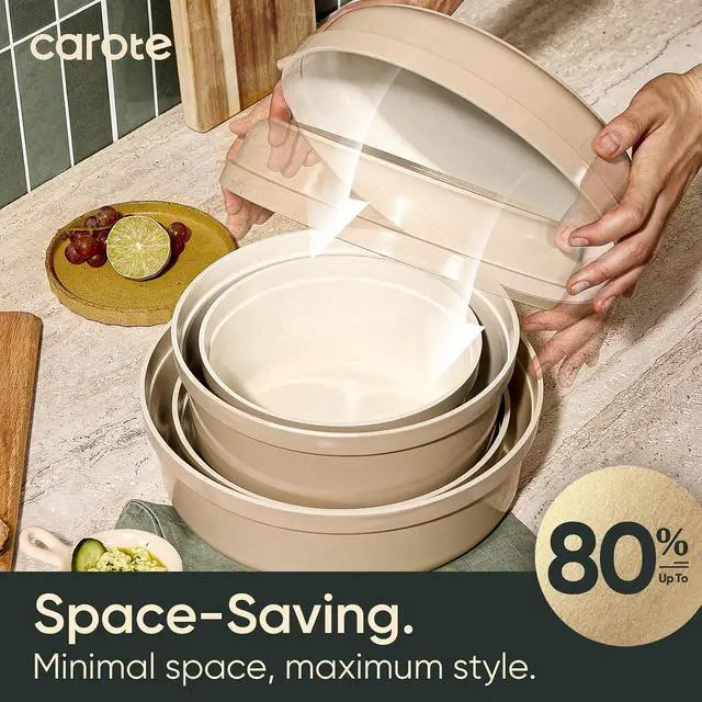 Alt view image 3 of 7 - 19 Pcs Ceramic Cookware Set Titanium Nonstick with Detachable Handles, Non Toxic Cookware, Pots and Pans Set Non Stick Removable Handles, Induction Available, Kitchen Cooking, Dishwasher Safe