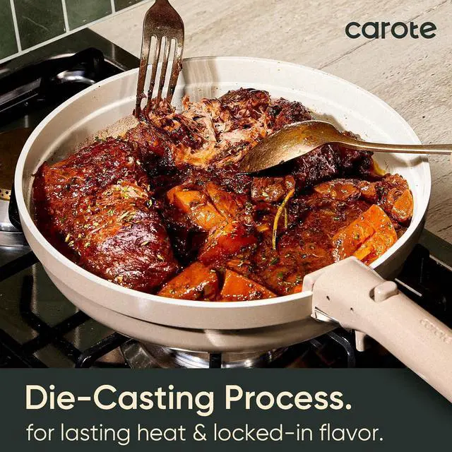 Alt view image 4 of 7 - 19 Pcs Ceramic Cookware Set Titanium Nonstick with Detachable Handles, Non Toxic Cookware, Pots and Pans Set Non Stick Removable Handles, Induction Available, Kitchen Cooking, Dishwasher Safe