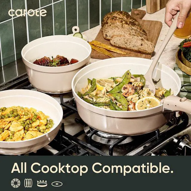 Alt view image 7 of 7 - 19 Pcs Ceramic Cookware Set Titanium Nonstick with Detachable Handles, Non Toxic Cookware, Pots and Pans Set Non Stick Removable Handles, Induction Available, Kitchen Cooking, Dishwasher Safe