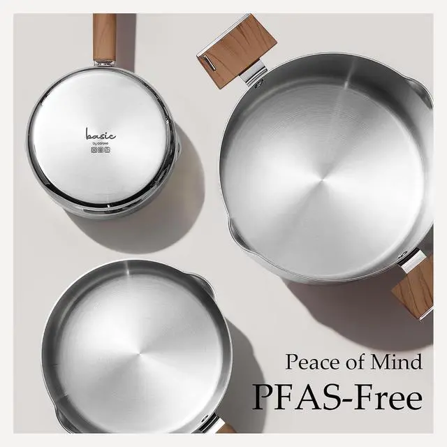 Alt view image 7 of 7 - 1.5Qt & 3Qt Stainless Steel Saucepan Set, Triple Ply Stainless Steel Pot, Saucepan with Glass Lid, Small Sauce Pot with Wooden Handle, Easy Pour Rim