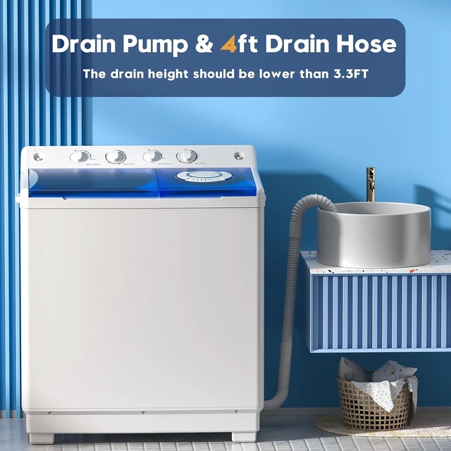 Alt view image 3 of 7 - Portable Washing Machine, 40lbs Twin Tub Washer Large Laundry Machine with Drain Pump, Semi-automatic 24lbs Washer 16lbs Spinner Combo for Dorms, Apartments, RVs