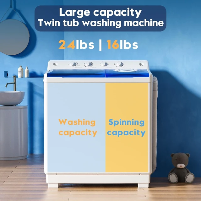 Alt view image 4 of 7 - Portable Washing Machine, 40lbs Twin Tub Washer Large Laundry Machine with Drain Pump, Semi-automatic 24lbs Washer 16lbs Spinner Combo for Dorms, Apartments, RVs