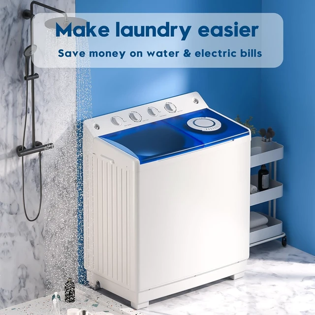 Alt view image 6 of 7 - Portable Washing Machine, 40lbs Twin Tub Washer Large Laundry Machine with Drain Pump, Semi-automatic 24lbs Washer 16lbs Spinner Combo for Dorms, Apartments, RVs