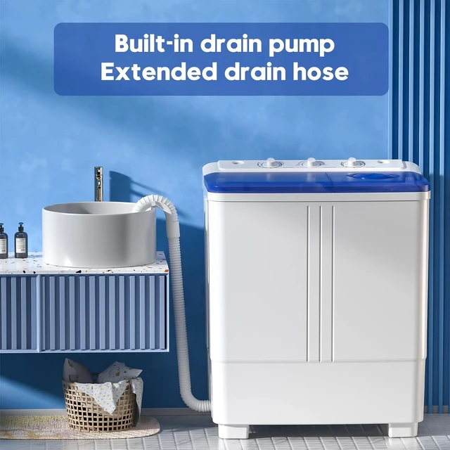 Alt view image 5 of 6 - Portable Washing Machine, 20lbs Twin Tub Washer Mini Compact Laundry Machine with Drain Pump, Semi-automatic 12lbs Washer 8lbs Spinner Combo for Dorms, Apartments, RVs