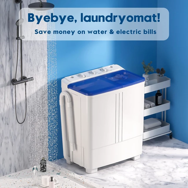 Alt view image 6 of 6 - Portable Washing Machine, 20lbs Twin Tub Washer Mini Compact Laundry Machine with Drain Pump, Semi-automatic 12lbs Washer 8lbs Spinner Combo for Dorms, Apartments, RVs