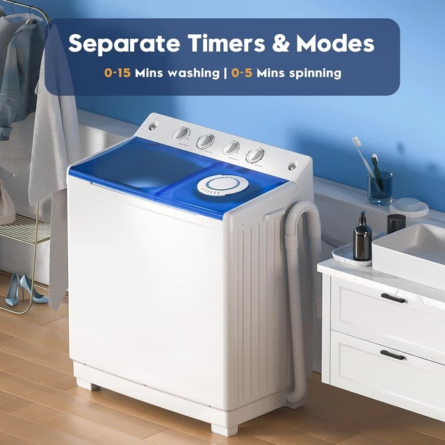 Alt view image 5 of 7 - Portable Washing Machine, 40lbs Twin Tub Washer Large Laundry Machine with Drain Pump, Semi-automatic 24lbs Washer 16lbs Spinner Combo for Dorms, Apartments, RVs