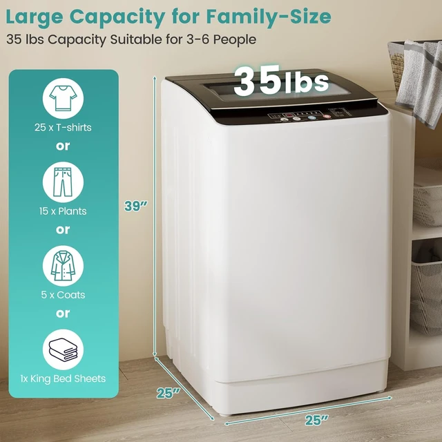 Alt view image 3 of 7 - 35 lbs Washing Machine, Fully Automatic Portable Washer with LED Display, 12 Wash Cycles, 8 Water Levels, Large Capacity Washer and Spin Dryer Combo with Drain Pump for Apartment, Home
