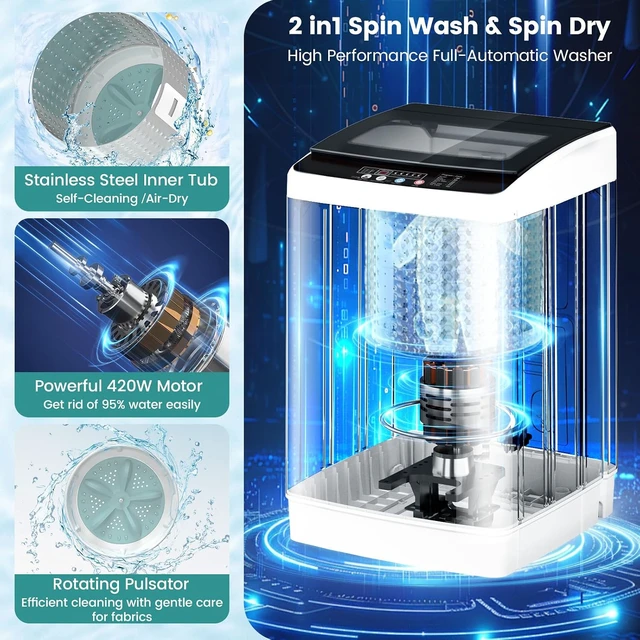 Alt view image 4 of 7 - 35 lbs Washing Machine, Fully Automatic Portable Washer with LED Display, 12 Wash Cycles, 8 Water Levels, Large Capacity Washer and Spin Dryer Combo with Drain Pump for Apartment, Home