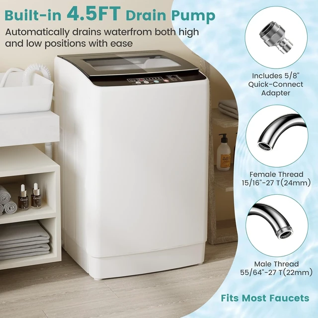 Alt view image 7 of 7 - 35 lbs Washing Machine, Fully Automatic Portable Washer with LED Display, 12 Wash Cycles, 8 Water Levels, Large Capacity Washer and Spin Dryer Combo with Drain Pump for Apartment, Home