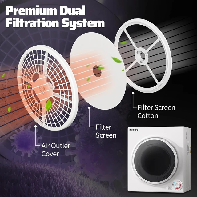 Alt view image 5 of 7 - Portable Dryer, 3.5 Cu.ft Portable Dryers for Laundry with Stianless Steel Tub, 1500W Clothes Dryer Machine for Home, Apartment, 4 Dring Mode, Auto-shutt off, White