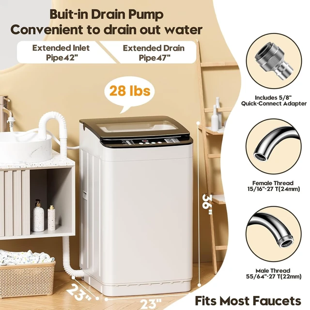 Alt view image 3 of 7 - 28 lbs Portable Washing Machine, Fully Automatic Portable Washer