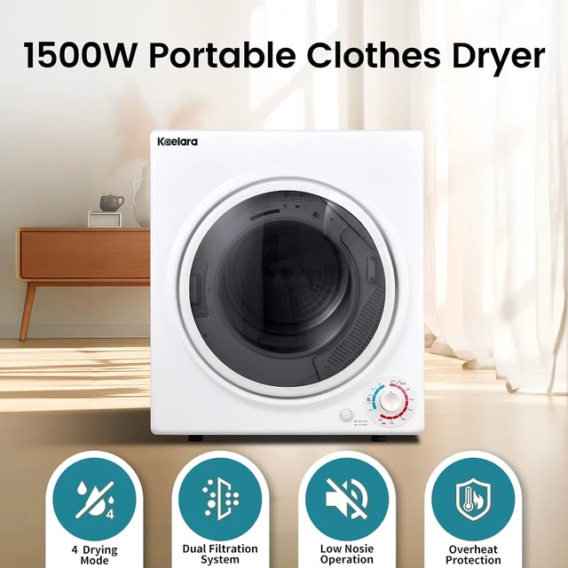 Alt view image 2 of 7 - Portable Dryers for Laundry 1500W, 3.0 cu.ft Apartment Dryer with 4 drying Mode, Front Load Electric Dryer for RVs and Apartments, White