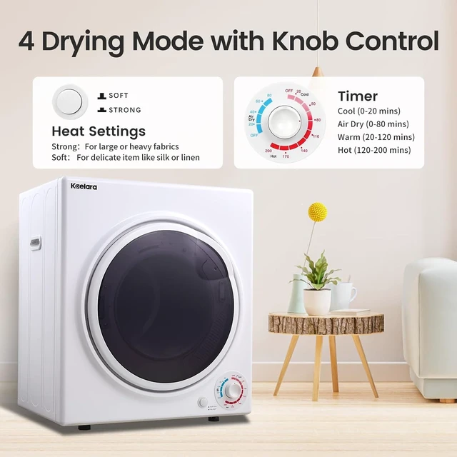 Alt view image 3 of 7 - Portable Dryers for Laundry 1500W, 3.0 cu.ft Apartment Dryer with 4 drying Mode, Front Load Electric Dryer for RVs and Apartments, White