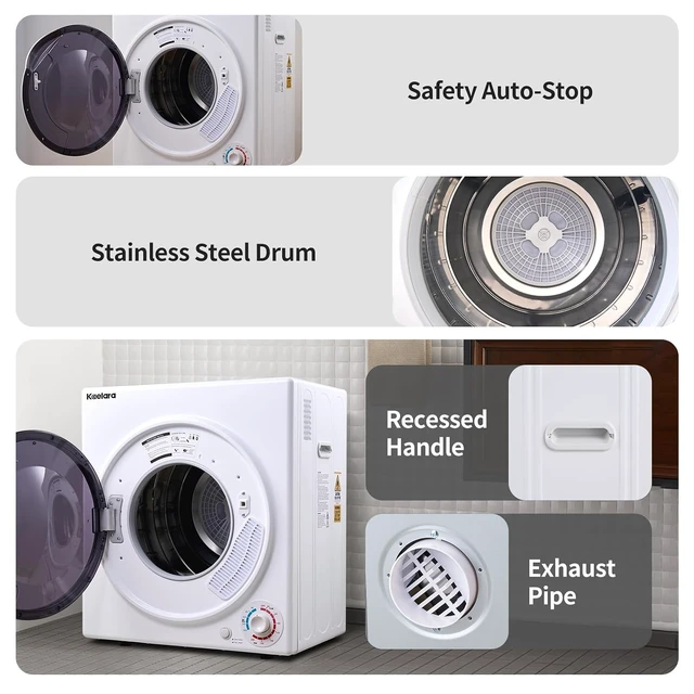 Alt view image 5 of 7 - Portable Dryers for Laundry 1500W, 3.0 cu.ft Apartment Dryer with 4 drying Mode, Front Load Electric Dryer for RVs and Apartments, White