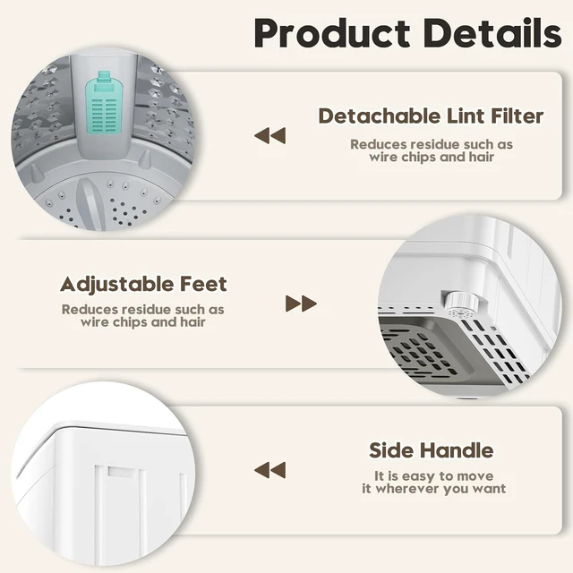 Alt view image 5 of 7 - 18 lbs Portable Washing Machine, Fully Automatic Portable Washer with LED Display, 7 Wash Cycles, 4 Water Levels, Top Load Washing Machine for Apartment, RV, Dorm, Home