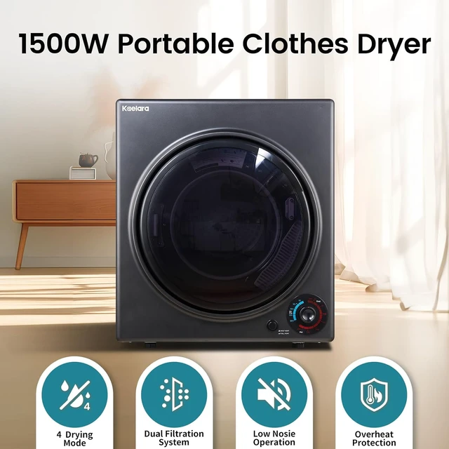 Alt view image 2 of 7 - Portable Dryer 3.0 cu.ft, 1500W Compact Dryer with Stainless Steel Tub, 4 Drying Mode, Overheat Protection, Apartment, Dorms, RVs, Black