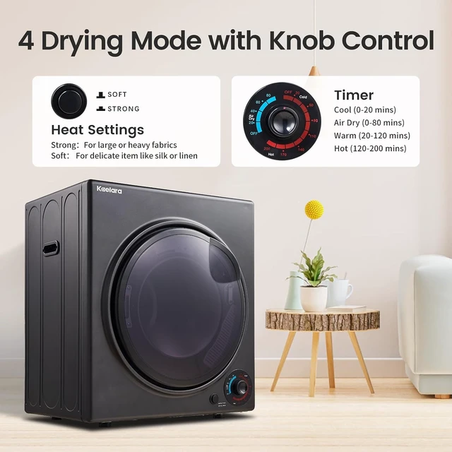 Alt view image 3 of 7 - Portable Dryer 3.0 cu.ft, 1500W Compact Dryer with Stainless Steel Tub, 4 Drying Mode, Overheat Protection, Apartment, Dorms, RVs, Black