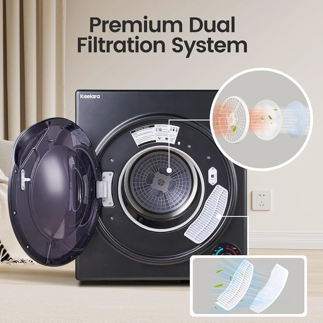 Alt view image 4 of 7 - Portable Dryer 3.0 cu.ft, 1500W Compact Dryer with Stainless Steel Tub, 4 Drying Mode, Overheat Protection, Apartment, Dorms, RVs, Black