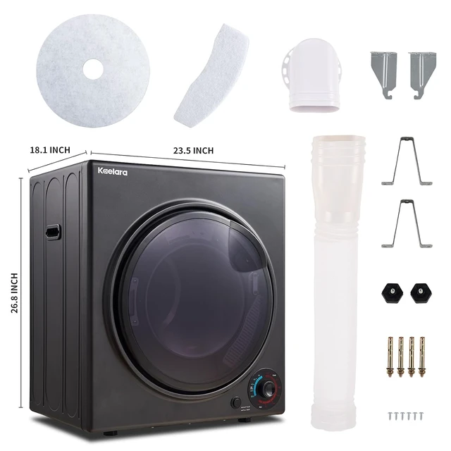 Alt view image 7 of 7 - Portable Dryer 3.0 cu.ft, 1500W Compact Dryer with Stainless Steel Tub, 4 Drying Mode, Overheat Protection, Apartment, Dorms, RVs, Black