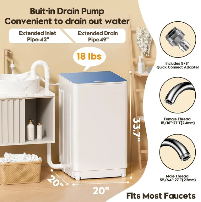 Alt view image 3 of 7 - Portable Washer and Dryer Combo Set, 1.8 CU.FT Portable Clothes Dryers with Boot Dryer, 18 lbs Fully Automatic Washing Machine, 7 Wash Cycles, Compact Washer and Dryer for Apartment, RV, Dorm