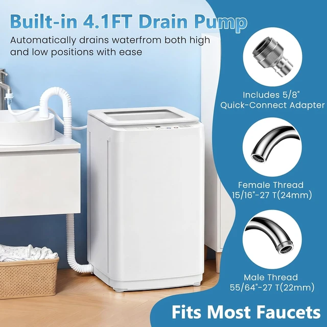 Alt view image 5 of 7 - Portable Washing Machine, 0.9 cu.ft Compact Fully Automatic Washer with Drain Pump, 10 Programs, 3 Water Levels, Small Washer Dryer Combo for Apartment, RV, Dorm
