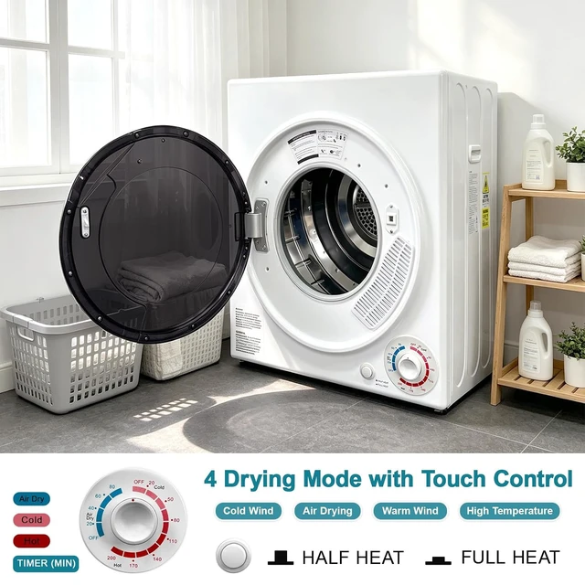 Alt view image 4 of 7 - 3.0 Cu.Ft Portable Dryer for Clothes, 1500W Dryer, 4 Drying Mode
