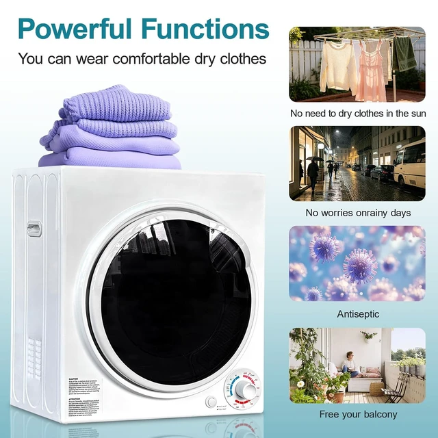Alt view image 5 of 7 - 3.0 Cu.Ft Portable Dryer for Clothes, 1500W Dryer, 4 Drying Mode
