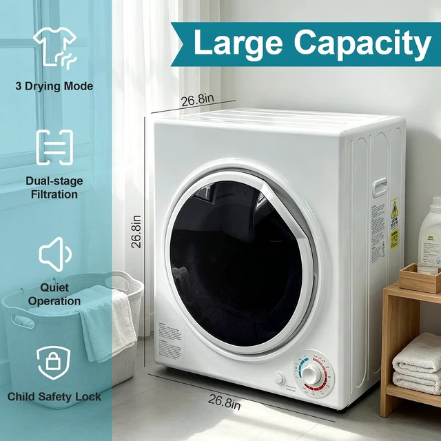 Alt view image 6 of 7 - 3.0 Cu.Ft Portable Dryer for Clothes, 1500W Dryer, 4 Drying Mode