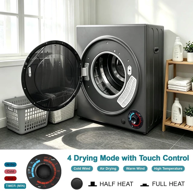 Alt view image 4 of 7 - 3.0 Cu.Ft Portable Dryer for Clothes, 1500W Dryer, 4 Drying Mode
