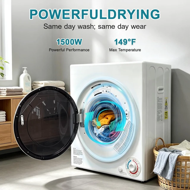 Alt view image 3 of 7 - 3.0 Cu.Ft Portable Dryer for Clothes, 1500W Dryer, 4 Drying Mode