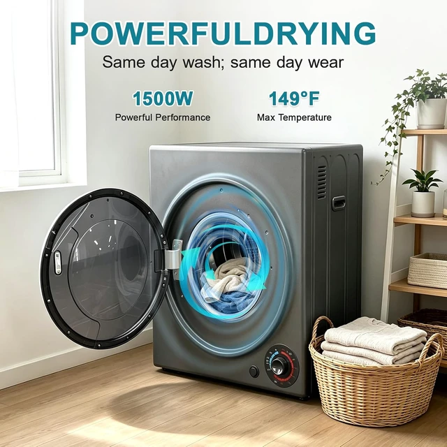 Alt view image 3 of 7 - 3.0 Cu.Ft Portable Dryer for Clothes, 1500W Dryer, 4 Drying Mode