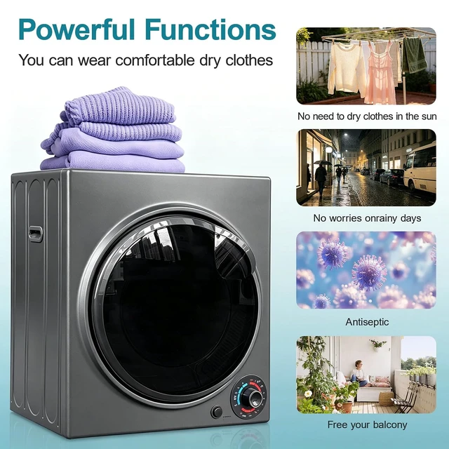 Alt view image 5 of 7 - 3.0 Cu.Ft Portable Dryer for Clothes, 1500W Dryer, 4 Drying Mode