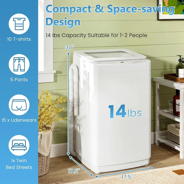 Alt view image 7 of 7 - Portable Washing Machine, 0.9 cu.ft Compact Fully Automatic Washer with Drain Pump, 10 Programs, 3 Water Levels, Small Washer Dryer Combo for Apartment, RV, Dorm