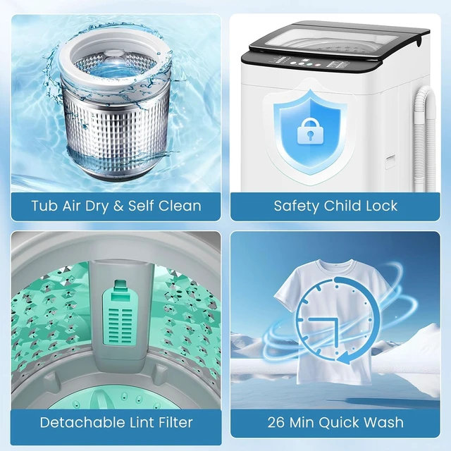Alt view image 4 of 7 - Portable Washing Machine, 2.4 cu.ft Capacity Fully Automatic Washer with Drain Pump, 10 Programs, 5 Water Levels, Portable Washer Dryer Combo for Apartment, RV, Dorm