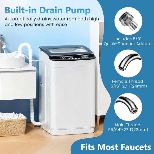 Alt view image 5 of 7 - Portable Washing Machine, 2.4 cu.ft Capacity Fully Automatic Washer with Drain Pump, 10 Programs, 5 Water Levels, Portable Washer Dryer Combo for Apartment, RV, Dorm