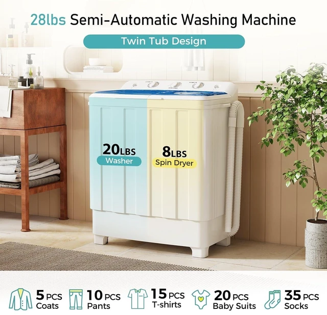 Alt view image 3 of 7 - Portable Washer 28lbs Twin Tub Compact with Drain Pump