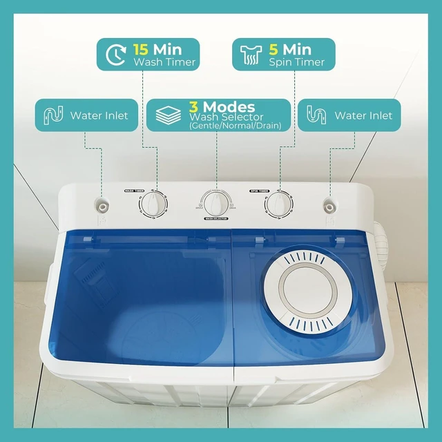 Alt view image 2 of 7 - Portable Washer 28lbs Twin Tub Compact with Drain Pump