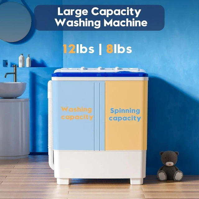 Alt view image 2 of 7 - Portable Washer and Dryer Combo, 20 Lbs Twin Tub Washing Machine, 1.5 Cu.Ft Compact Clothes Dryer, Portable Washing Machine and Dryer Set for Laundry, Apartment, RV, Dorm, Blue