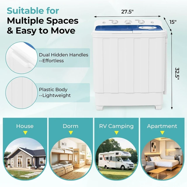 Alt view image 5 of 7 - Portable Washer 28lbs Twin Tub Compact with Drain Pump