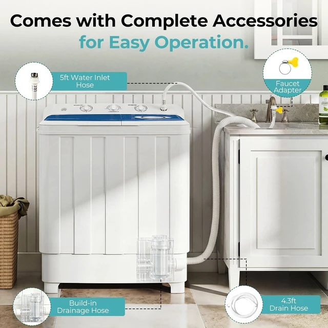 Alt view image 6 of 7 - Portable Washer 28lbs Twin Tub Compact with Drain Pump